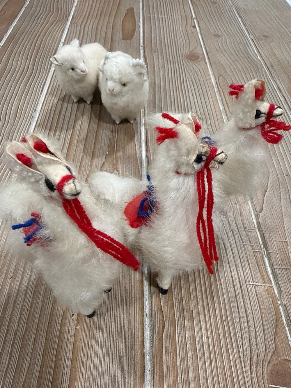 Vintage Handcrafted Real Alpaca Fur Llama and Sheep Ram Figurine Lot of 5